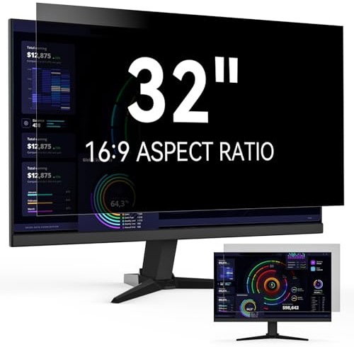Protescreen 32 Inch Computer Privacy Screen Filter for 16:9 Aspect Ratio, Anti Blue Light Glare Shield, Removable 32 Monitor Screen Protector Shield, Anti Spy Screen Protector Film