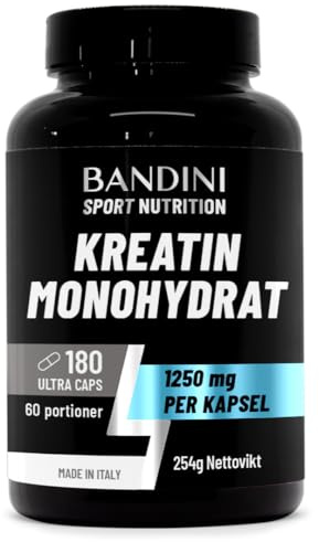 Bandini® Creatin Monohydrat 3000mg - 180 vegane Kapseln - Hochdosiert | 100% rein Kreatin Monohydrat - 60 Portionen - Pre-Workout – Mikronisiert, mikrofein und perfekt löslich Creatine Monohydrate