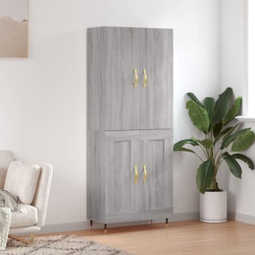 HETFTJN Highboard in Grau Sonoma 69.5x34x180 cm Holzwerkstoff mit Metallfüßen Stauraumwunder Modernes Design Robust für Wohnzimmer Küche Büro Flur