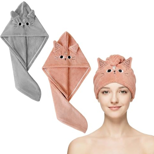 ASFWAGQ 2 panni per capelli in microfibra, ad asciugatura rapida, assorbenti, per capelli, per donne, ragazze, colore: rosa scuro