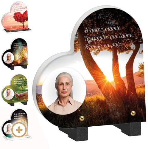 PHENIX | Plaque Funéraire Coeur Personnalisée en Pierre (20x18 CM) Thème Arbre de Vie - Cœur Funéraire Personnalisable, Plaque Funéraire Personnalisable Cœur - Plaque Mortuaire Coeur