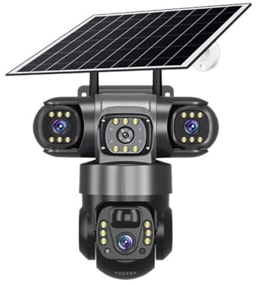 PPGZCZSE WiFi Solar Kamera Outdoor 3 Objektiv DREI Bildschirme Solar IP Webcam PIR Menschliches Erkennen CCTV Sicherheit Video Batterie PTZ IP Kamera(WiFi Camera add 128G)