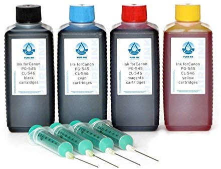 PureInk Nachfülltinte, Druckertinte kompatibel für Canon PG-545 schwarz PG-545XL schwarz CL-546 Color CL-546XL Color Druckerpatronen, 4X 100 ml (Non OEM)