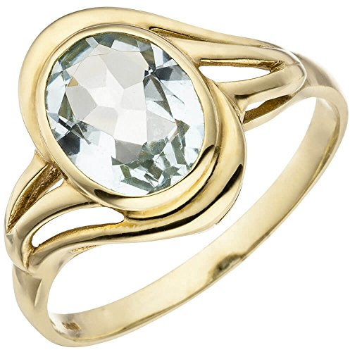 Ring Damenring mit Aquamarin oval hellblau blau 585 Gold Gelbgold Goldring, Ringgröße:Innenumfang 54mm ~ Ø17.2mm