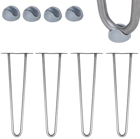 Melko 4 Stück Hairpin Legs Haarnadel Tischbeine aus 12 mm Stahl Tischfuß inkl. Bodenschoner | Höhe 25 cm, 2 Streben, Stahl