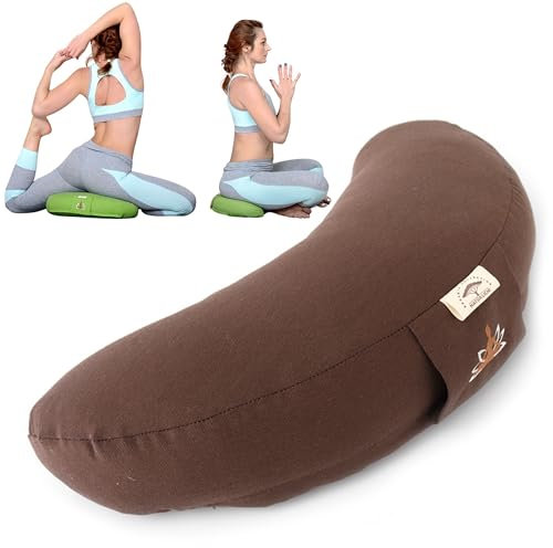 sei Design Halbmond Yogakissen Meditationskissen Yoga Kissen mit Buchweizenschalen-Füllung Yoga Block Bodenkissen groß Meditation Sitzkissen 46x25x10 Schokolade