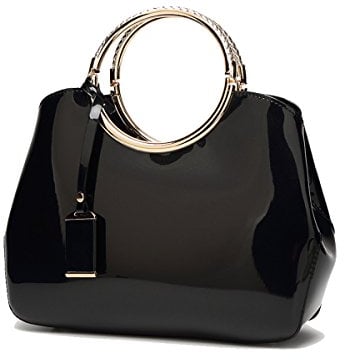 Coolives Damen Handtasche Tasche Henkeltasche aus PU-Lackleder Hochzeitstasche Schultertasche Umhängetasche für die Hochzeit Abend Taschen Schwarz EINWEG