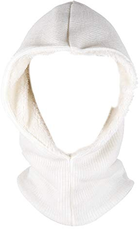Asudaro Winter Sturmhaube Wolle Beanie Schalmütze Gestrickte Hüte Kapuzenschal Warme Kopfbedeckung Outdoor Helmfutter Skimütze Ohrenwärmer Balaclava mit Fleecefutter für Männer Frauen Weiß