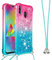 Handykette Handyhülle für Samsung Galaxy A20e Hülle,Glitzer Quicksand kreatives Fließende Flüssigkeit schwimmt Silikon Case mit Umhängeband Handykordel Band Kette für Galaxy A20e,YB GS Pink Blue