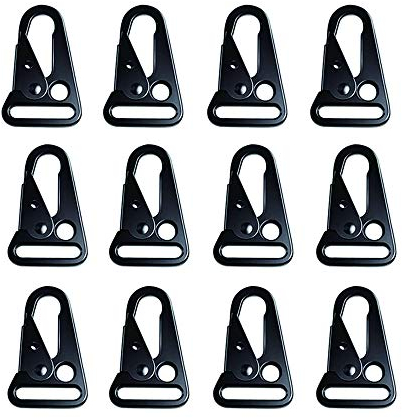 Gurtband Karabiner, 12 Stück Taktisch Hängende Schnalle, Karabiner Schluesselhaken, Taktisch Schlüsselanhänger, für Bergsteigen, Camping, Wandern, Jagen, Schießen, Outdoor Aktivitäten (Schwarz)