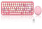Perixx Periduo-713 Mini-Tastatur und Maus, kabellos, USB, 2,4 GHz, abgerundete Tasten im Retro-Stil, Pastellrosa, AZERTY