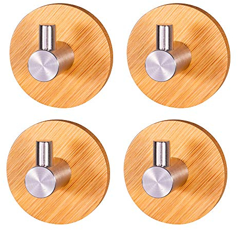 Yhuasia Bambus Selbstklebend Haken, 4 Stück Bambus Handtuchhaken, Handtuchhaken Selbstklebend, Bambus Haken Handtuchhaken, für zu Hause Badezimmer Küche hängen Mantel Handtuchschlüssel Bad Ball