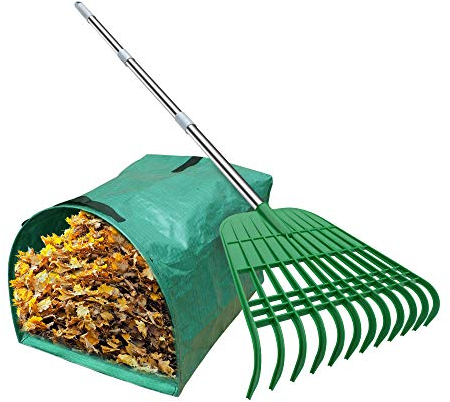 Gardzen Laubbesen mit 12 Zinken, Leichter Stahlgriff, abnehmbar, idealer Campingrechen, kommt mit Kehrschaufel-Gartentasche