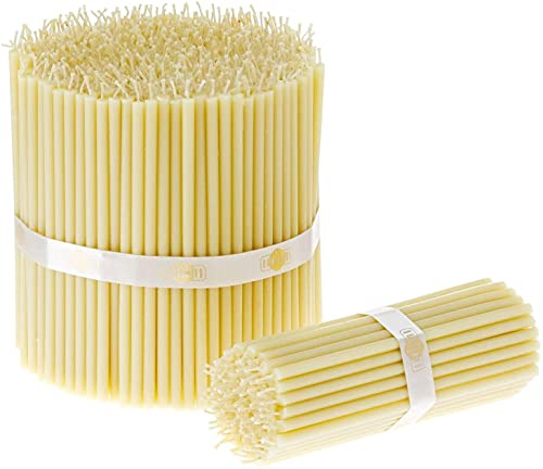 Danilovo 50 Stück Weiß Bienenwachs Kerzen - Orthodoxe Kerzen für Gebet, Rituals, Tischdeko Hochzeit - Ungiftig, Ruß - Tropffrei, Lang, Nachhaltige Produkte, N120, Höhe: 15 cm, Ø 5,4 mm