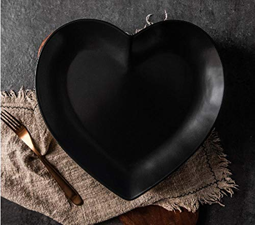 Bandeja de cerámica en forma de corazón de 10.5 pulgadas Norte europeo Desayuno Vajilla Plato de placa occidental-Negro (27 * 26 * 3cm)_4 piezas