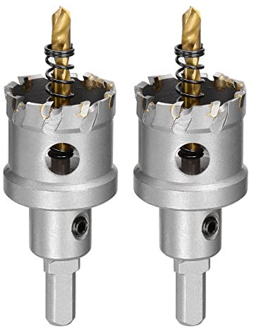 sourcing map Lot de 2 scies cloches en carbure de tungstène de 35 mm pour tôle d'acier inoxydable, tige triangulaire antidérapante, avec foret central revêtu de titane