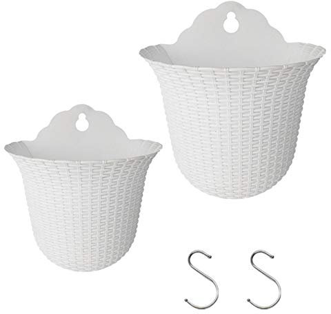 SFTYUFS 2 macetas de pared de plástico para colgar en la pared y la barandilla, macetas colgantes de pared para interiores y exteriores, para colgar en la pared, macetas de plástico para valla blanca