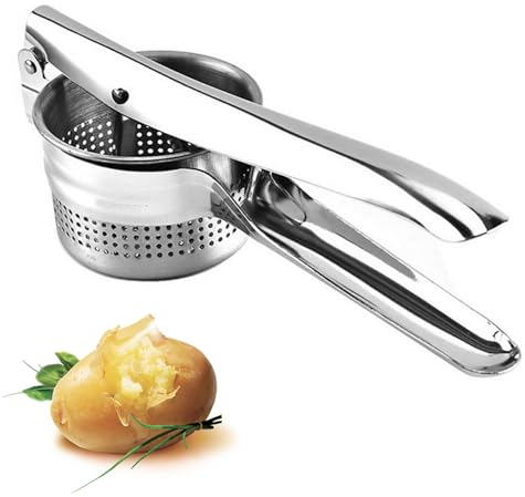AEX Potato Ricer Heavy Duty Stainless Steel Potato Puree Masher Lemon Juicer Kitchen Cooking Mashers for Fluffy Mashed Potatoes Dishwasher Safe Silver