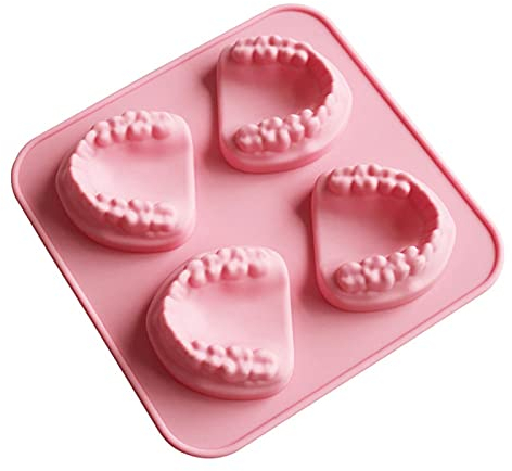Eiswürfelschale, 4-Loch-Eisform, zahnförmige Silikon-Eisform, Gebiss-Eisschalen für Bars, lustiges Gag-Geschenk für Zahnarzt-Party-Favoriten