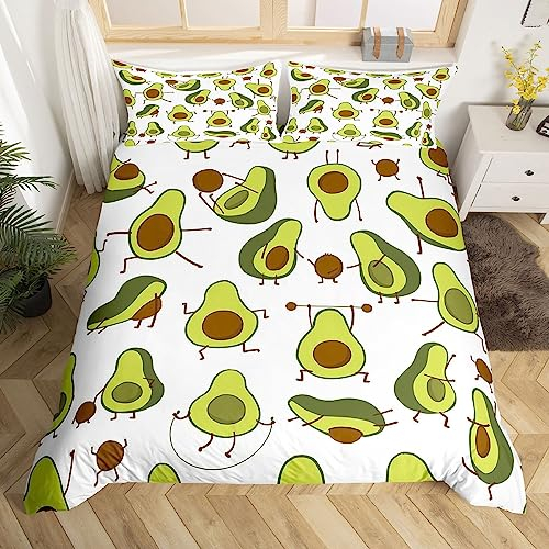 Loussiesd Niedliches Avocado-Bettwäsche-Set für Mädchen und Jungen, Kinder, Cartoon-Sport, Avocado, Bettdeckenbezug-Set, kawaiiativer Bettbezug, schöne Obst-Bettwäsche und Leinen, Doppelbettgröße,