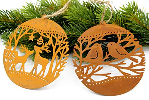 2er Set Baum Lebensbaum Rost Dekohänger Anhänger Hängedeko Herbst Winter Frühling Sommer Baum Fenster Eingang Tür Dekoration