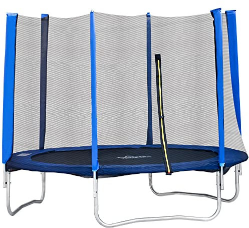 HOMCOM Trampolino, Ø244cm Tappeto Elastico per Giardino con Rete di Sicurezza, Pali Imbottiti e Accessori, Trampolino Elastico per Bambini, Blu e Nero