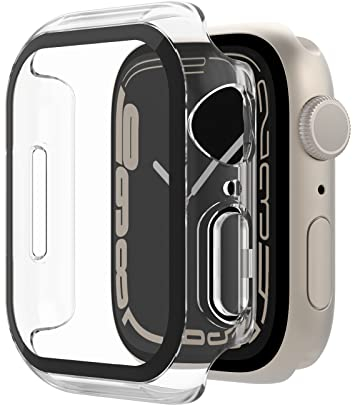 Belkin ScreenForce Apple Watch 41mm, 40 mm Series 8, SE, 7, 6, 5, 4 Bumper-Case mit integriertem Hartglas-Displayschutz, kratzfest und leicht anzubringen – Schwarz