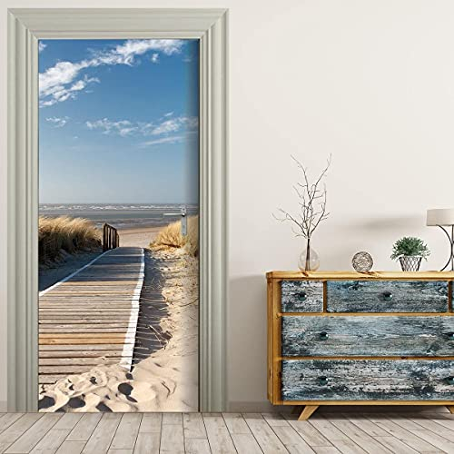 VIRANDA Türtapete Selbstklebend TürPoster - STEG ZUM MEER - Türaufkleber 3D Fototapete Türfolie Poster Tapete Nordsee Ostsee Strand 80x200cm