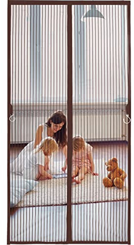 Hilftio Mosquiteras Ventanas magneticas # Cortinas Puertas Exteriores PVC Cortina Exterior antimoscas magnetica mosquitera Puerta Exterior, Marrón 70X200cm