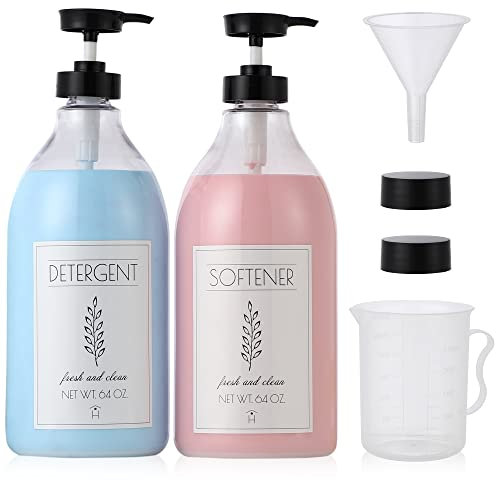 Houseables Liquid Laundry Dispenser, Detergent Soap Holder, Storage Container with Spigot, 2 Clear Bottles, 64oz, 4.5x12.25, Plastic Container, Drip Catcher, Jar, Bottle with Spout, Farmhouse Jug |