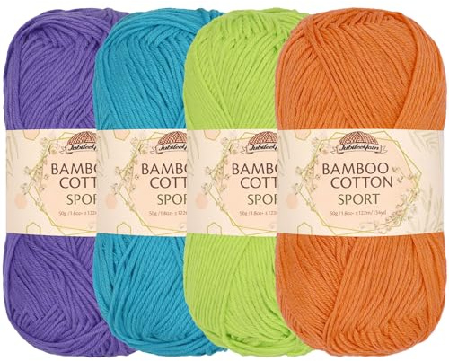 JubileeYarn Bamboo Cotton Sport Yarn - 50g/Skein - Shades of Tropical Colours - 4 Skeins
