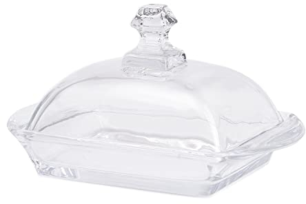 PULLMER Butterdose aus Glas mit Deckel, aus durchsichtigem, dickwandigem, perfekte Aufbewahrung für Butter, modernes Design, Butterschale, Butterbehälter, spülmaschinenfest