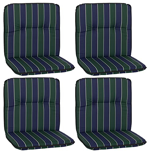NYVI Niedriglehner Auflagen Hawaii 4er Set - 96x47 cm Blau Dunkelgrün Gestreift - Gartenmöbel Auflage mit 5 cm Polster und Gummi-Halteband