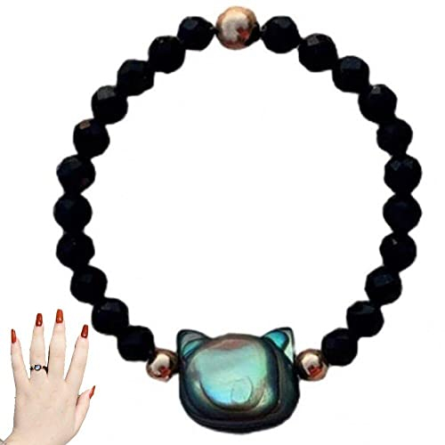 Wudaizhi Niedlicher dunkler Katzenenergiering, heilender Kristallstein-Fingerring für Tierliebhaber, Frauen, Jugendliche und Kinder