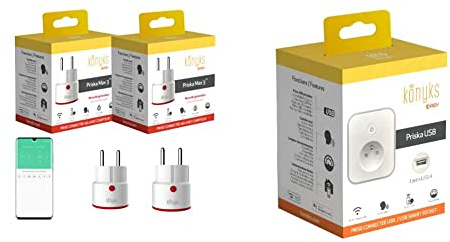Prises connectées Konyks Priska MAX 3 FR DUAL PACK - WiFi+BT, Fonctions avancées, 16A, compteur de consommation, compatible Alexa, Google Home & Tuya, lot de 2 & Prise connectée Intelligente PRISKA