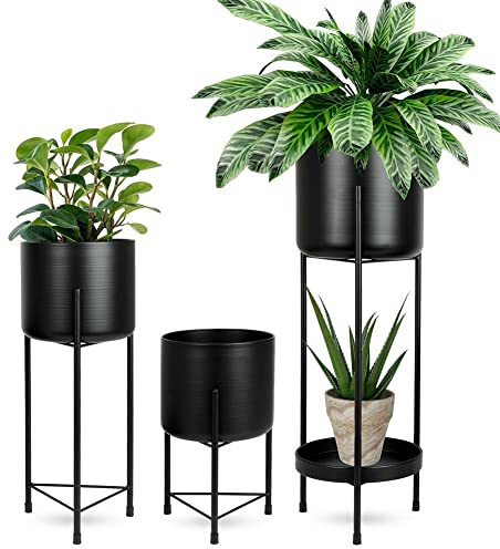 Vilde Supporto per fiori a colonna per piante, in metallo, nero, set da 3