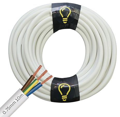 SHPELEC® FLEXIBLE White Cable 3183Y 0.75mm, 1.0mm, 1.5mm, 2.5mm BASEC Approved White PVC LED Lighting 5m 10m 15m 20m 50m (0.75mm 3 Core - 10metres)