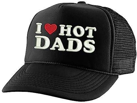 I Love Hot Dads Trucker-Mütze, Netzgewebe, verstellbar, Snapback-Kappe, Schwarz, Einheitsgr��e