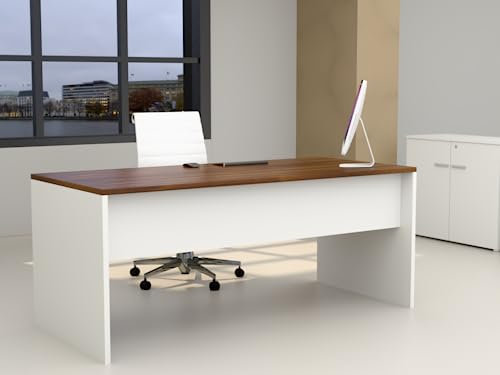 DUÓFIC Escritorio Mesa de Oficina, Formacion y Hogar. Color Blanco con Tablero Nogal. Fabricado en España. Envio a Toda la Península. (160 x 80 cm)
