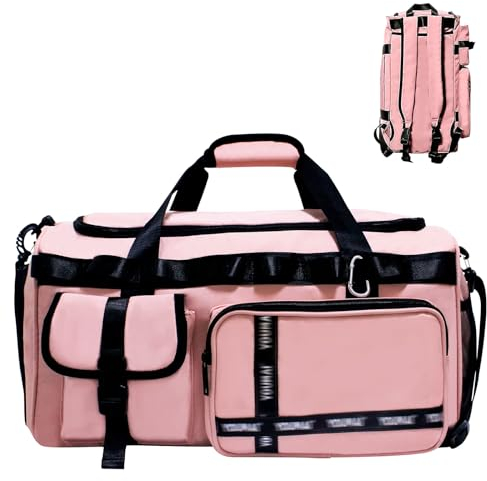 LONHCHI Sporttasche Damen Reisetasche Damen Herren Groß Sporttasche mit Schuhfach&Nassfach Damen Herren Gym Bag 65L Travel Bag Schwimmtasche Übernachtung Weekender für Reisen,Sport, Fitness (Rosa)