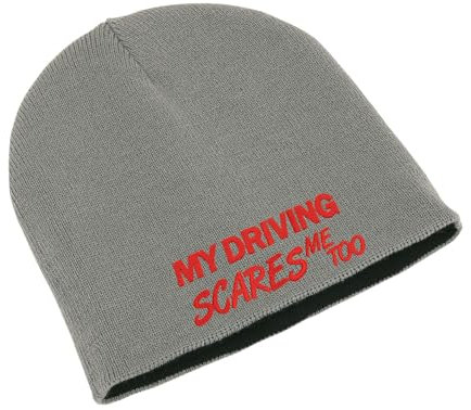 My Driving Scares Me Too Unisex bestickte doppellagige Beanie-Mütze, Wintermütze, Kunst, grau, Einheitsgröße