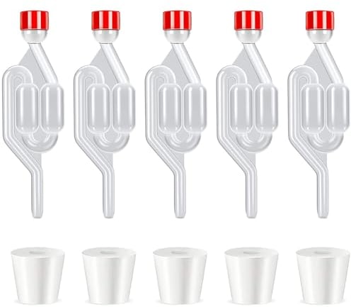 5 Stück Gärröhrchen Gärspund Gummistopfen Mit Deckel Wein Selber Machen Set für Fermentieren Brauen von, Herstellung Sauerkraut Gären Kimchi