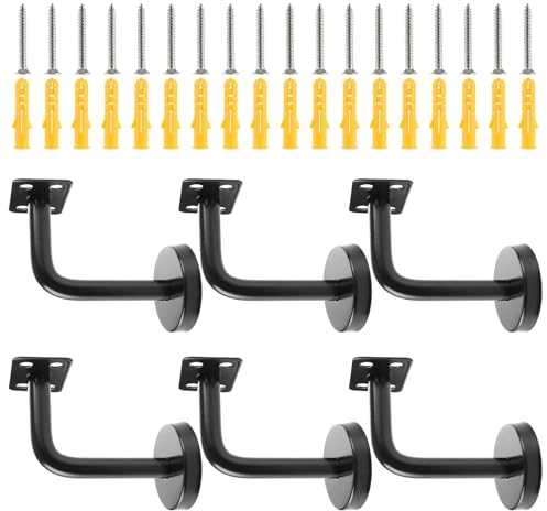 YOUNTHYE Lot de 6 supports de main courante plats en acier inoxydable - 60 x 80 mm - Supports de rampe d'escalier noirs - Avec vis de fixation - Support mural