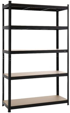 Panana Étagère de Rangement à 5 Niveaux, Rayonnage Metallique, Capacité 875 KG, Planches Réglables, Style Industriel pour Garage Atelier Cuisine Salon (Noir, 45 x 120 x 180 cm)