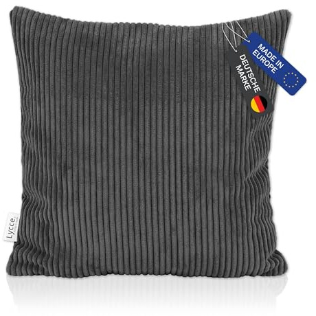 Lycce Dekokissen Kissenbezug 50x50 cm,pflegeleicht, Cordstoff dunkelgrau
