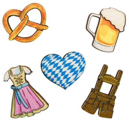 Streudeko bayrisch - 25Stk Tischdeko aus Holz, Eventdeko, Dirndl, Lederhose, Breze, Herz, Bierkrug, Oktoberfest-Party Dekoration, bayrische Party, Wäscheklammern basteln, Deko Geburtstag Firmenfeier