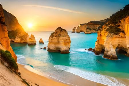 adrium Acryl-Bild 80 x 50 cm: Ponta da Piedade Strand bei Sonnenuntergang, Lagos, Portugal (205288186)