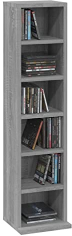 Homgoday CD-Schrank mit 6 offenen Fächern, 21 x 20 x 88 cm, Holz, CD-Turm, DVD-Aufbewahrungsschrank, CD- und DVD-Regal für Wohnzimmer, Schlafzimmer, Büro