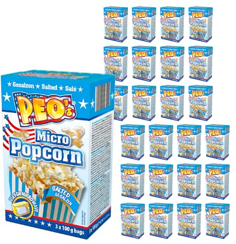 Peo's Palomitas de maíz para microondas, saladas/saladas, paquete de 72, 24 cajas con 3 x 100 g de contenido, palomitas de maíz dulces para carnaval, fiestas, noches de cine..