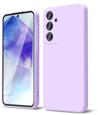 oakxco for Samsung Galaxy A55 5G Case Liquid Silicone, Soft Rubber Gel Elegant Aesthetic Basic Simple Cover, Slim TPU Matte Solid Color Plain Smooth Case for Women Girl, Lilac Lavender Light Purple